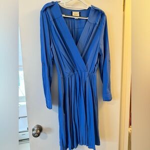 Maeve Blue Long Sleeve Zipper Pocket Dress
